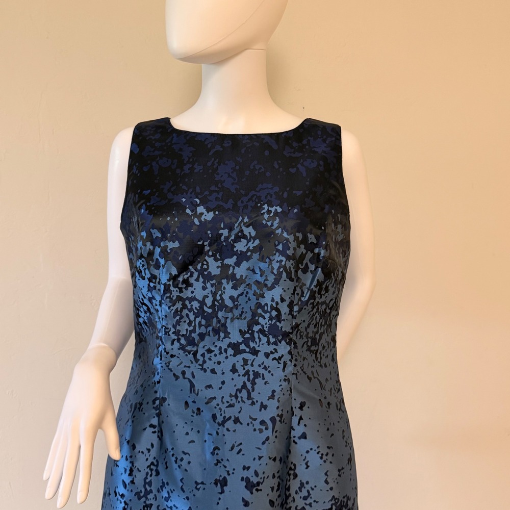 Mario Serrani Italy Navy Blue‎ Abstract Jacquard Sleeveless Sheath Dress Size 8 - Picture 2 of 11